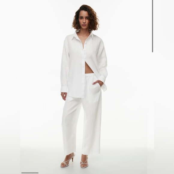NWT Aritzia Little Moon Carlo Linen Pant White Small Organic linen relaxed pants - Picture 2 of 13